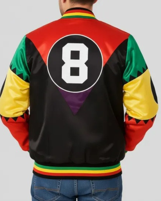 Martin 8-Ball Satin Varsity Jacket – Vintage Color-Block Bomber with Ribbed Trim