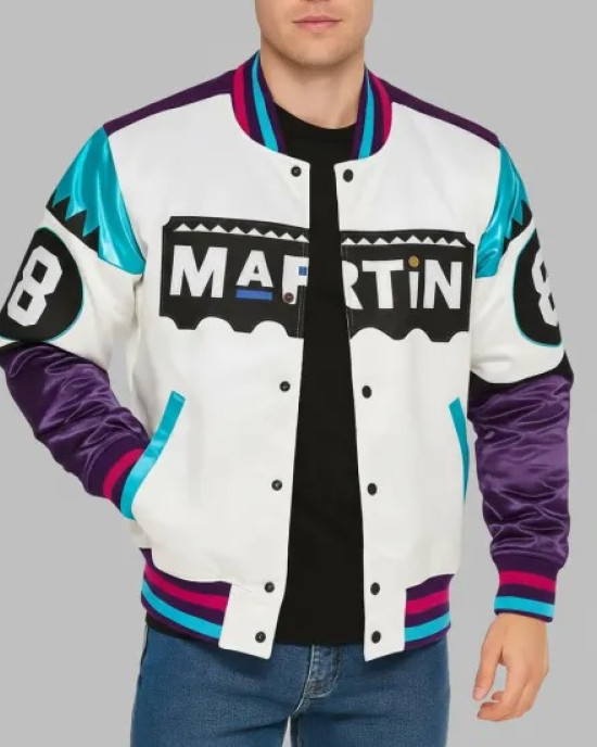 Martin 8-Ball Satin Varsity Jacket – Vintage Color-Block Bomber with Ribbed Trim Martin 8-Ball Satin Varsity Jacket – Vintage Color-Block Bomber with Ribbed Trim