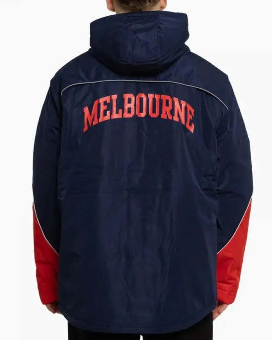 Melbourne Demons Stadium Navy and Red Hooded Jacket Melbourne Demons Stadium Navy and Red Hooded Jacket