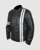 Men's Black Leather Jacket with White Stripes Men's Black Leather Jacket with White Stripes