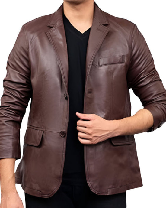 Men's Brown Leather Blazer