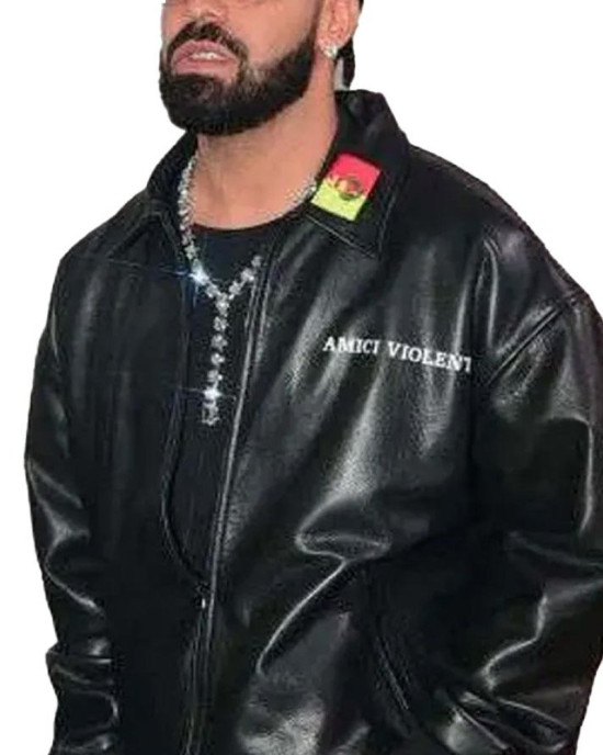 Men's Drake Amici Violente Leather Jacket: Premium Quality Men's Drake Amici Violente Leather Jacket: Premium Quality