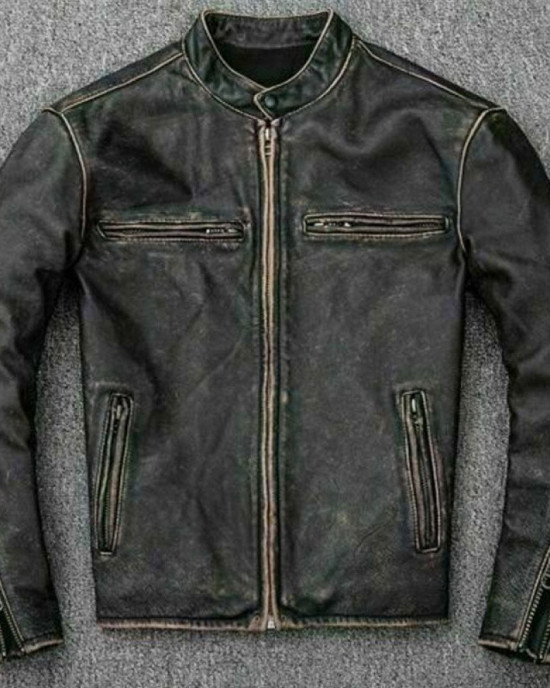 Men's Faded Black Leather Motorcycle Jacket Men's Faded Black Leather Motorcycle Jacket