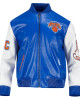 Men's New York Knicks "City Signature" Royal Blue & White Leather Varsity Jacket