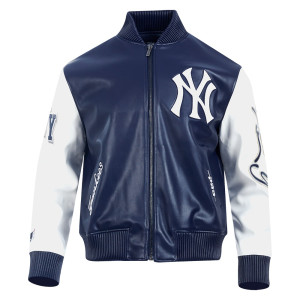 Men's New York Yankees City Signature Midnight Navy Leather Varsity Jacket