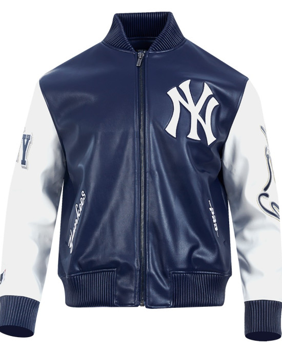 Men's New York Yankees City Signature Midnight Navy Leather Varsity Jacket