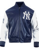 Men's New York Yankees City Signature Midnight Navy Leather Varsity Jacket