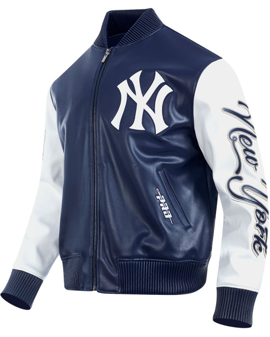 Men's New York Yankees City Signature Midnight Navy Leather Varsity Jacket
