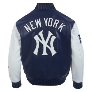Men's New York Yankees City Signature Midnight Navy Leather Varsity Jacket