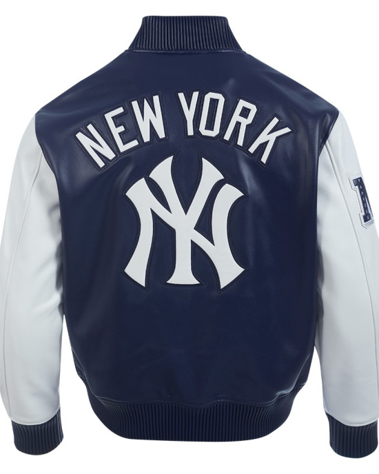 Men's New York Yankees City Signature Midnight Navy Leather Varsity Jacket