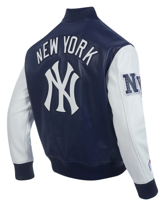 Men's New York Yankees City Signature Midnight Navy Leather Varsity Jacket