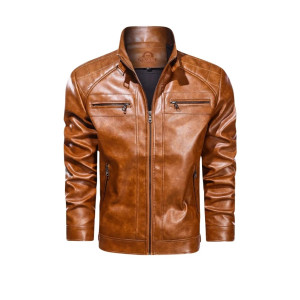 Men Brown Diamond Real Leather Jacket