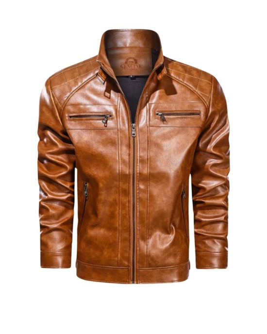 Men Brown Diamond Real Leather Jacket