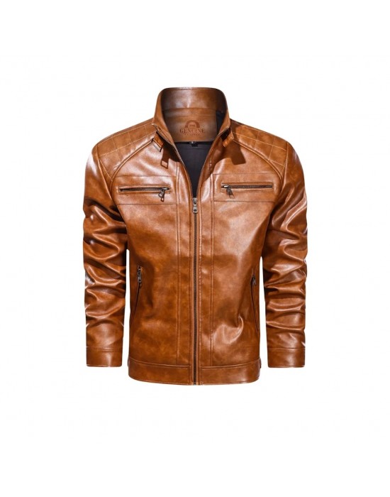 Men Brown Diamond Real Leather Jacket