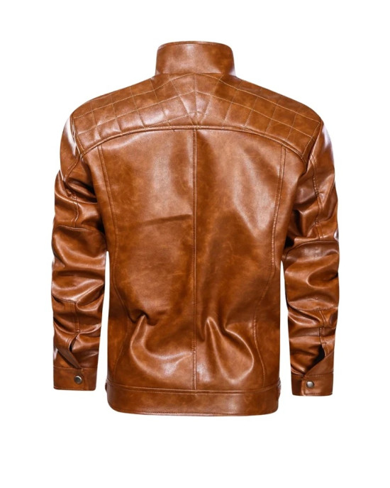 Men Brown Diamond Real Leather Jacket