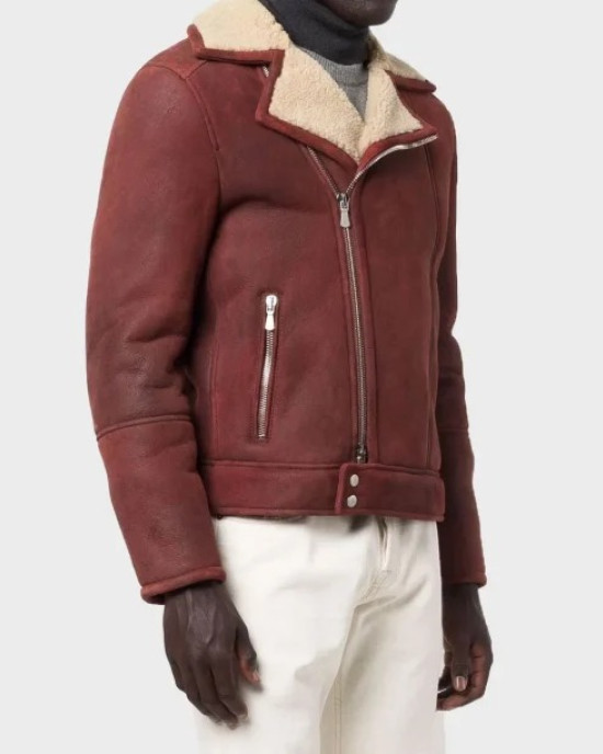 Men’s Aviator Burgundy Leather Jacket