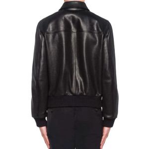 Men’s Black Elasticated Bomber Leather Jacket