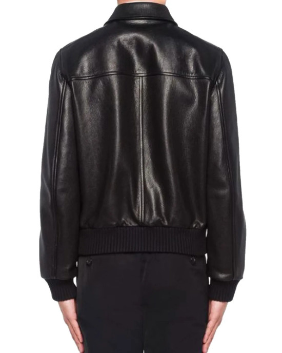 Men’s Black Elasticated Bomber Leather Jacket Men’s Black Elasticated Bomber Leather Jacket