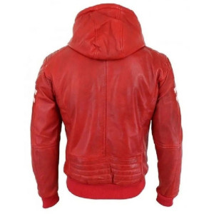 Men’s Bomber Red Leather Biker Hooded