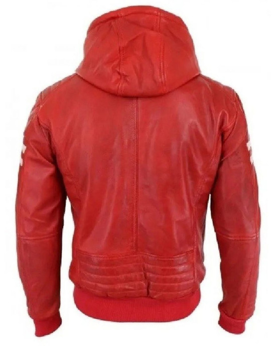 Men’s Bomber Red Leather Biker Hooded Men’s Bomber Red Leather Biker Hooded