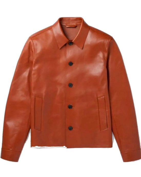 Men’s Brown Leather Blouson Jacket with Shirt Collar Men’s Brown Leather Blouson Jacket with Shirt Collar