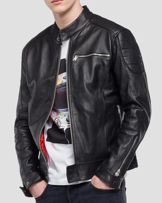 Men’s Crust Motorcycle Leather Jacket with Zipper Pockets Men’s Crust Motorcycle Leather Jacket with Zipper Pockets