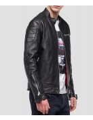 Men’s Crust Motorcycle Leather Jacket with Zipper Pockets