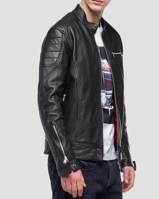 Men’s Crust Motorcycle Leather Jacket with Zipper Pockets Men’s Crust Motorcycle Leather Jacket with Zipper Pockets