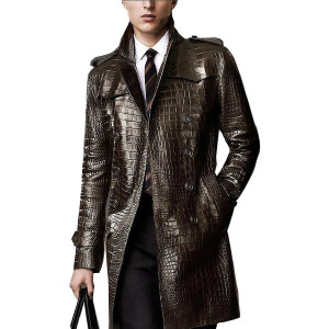 Men’s Double Breasted Alligator Brown Coat