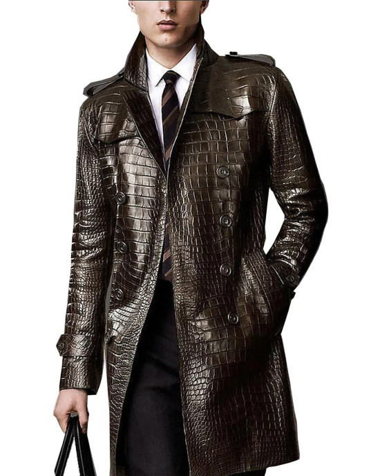 Men’s Double Breasted Alligator Brown Coat Men’s Double Breasted Alligator Brown Coat