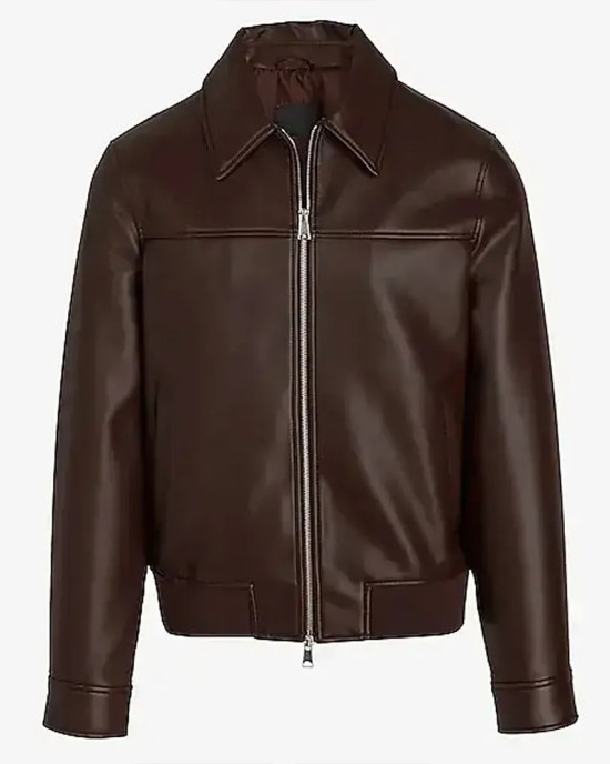 Men’s Faux Leather Jacket with Brown Shirt Collar Men’s Faux Leather Jacket with Brown Shirt Collar
