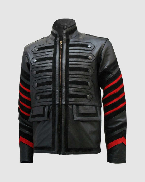Men’s Fitted Black Military Leather Jacket Men’s Fitted Black Military Leather Jacket