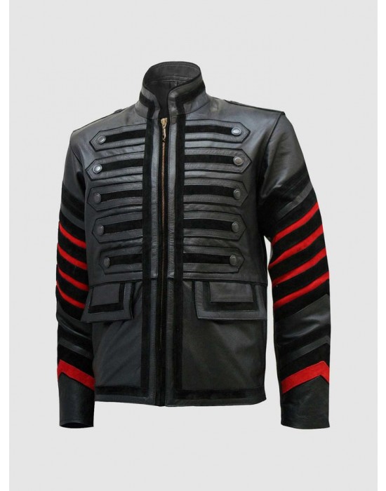 Men’s Fitted Black Military Leather Jacket