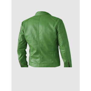 Men’s Green Leather Jacket - Regular Fit for Party Wear