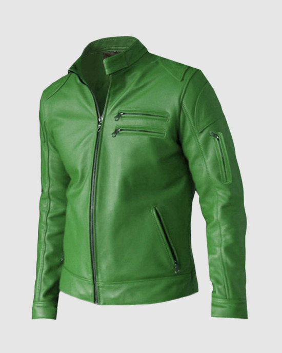 Men’s Green Leather Jacket - Regular Fit for Party Wear Men’s Green Leather Jacket - Regular Fit for Party Wear