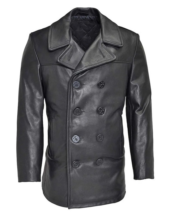 Men’s Naval Black Leather Peacoat Men’s Naval Black Leather Peacoat