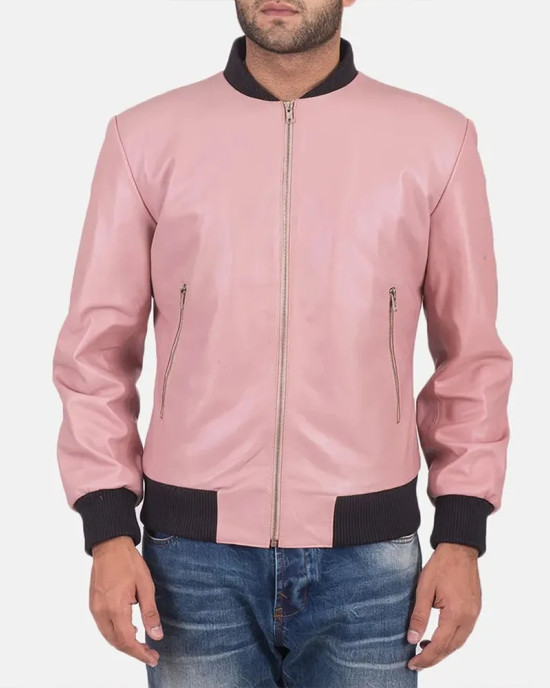 Men’s Pink Leather Bomber Jacket Men’s Pink Leather Bomber Jacket