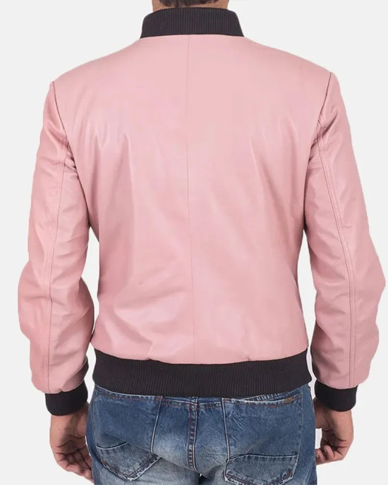Men’s Pink Leather Bomber Jacket Men’s Pink Leather Bomber Jacket