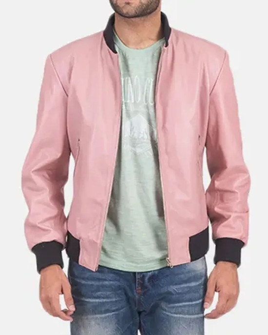 Men’s Pink Leather Bomber Jacket Men’s Pink Leather Bomber Jacket