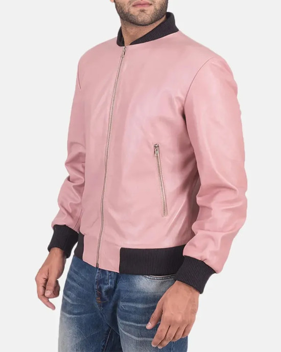 Men’s Pink Leather Bomber Jacket Men’s Pink Leather Bomber Jacket