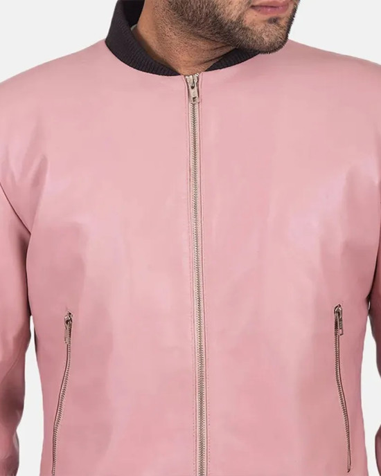 Men’s Pink Leather Bomber Jacket Men’s Pink Leather Bomber Jacket