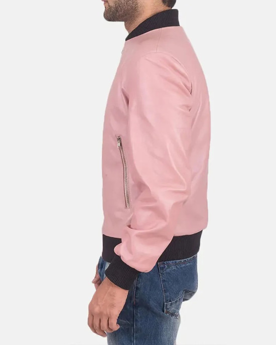 Men’s Pink Leather Bomber Jacket Men’s Pink Leather Bomber Jacket