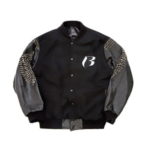 Men’s Ruff Ryders Studded Black Varsity Letterman Jacket