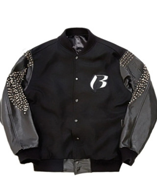 Men’s Ruff Ryders Studded Black Varsity Letterman Jacket