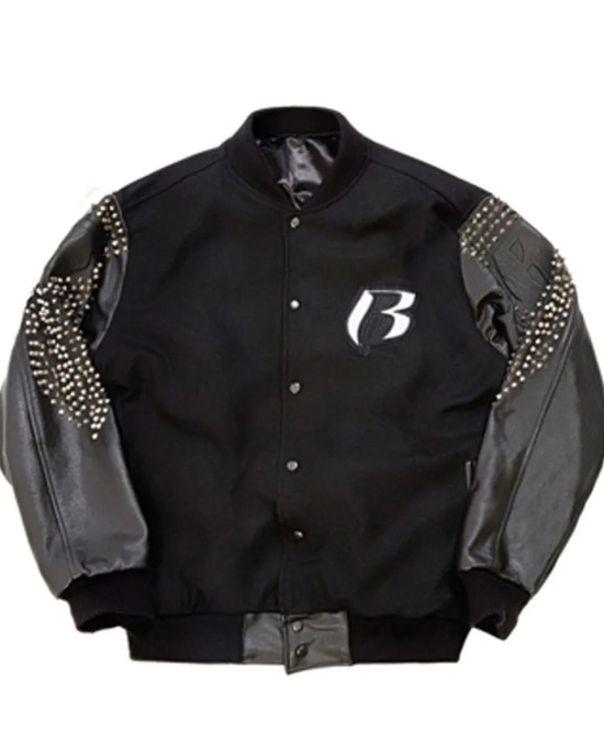 Men’s Ruff Ryders Studded Black Varsity Letterman Jacket Men’s Ruff Ryders Studded Black Varsity Letterman Jacket