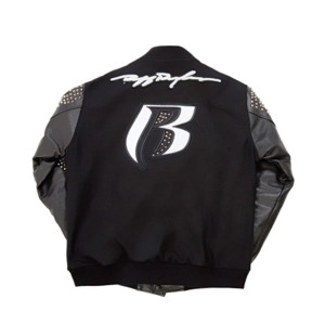 Men’s Ruff Ryders Studded Black Varsity Letterman Jacket