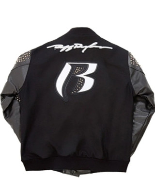 Men’s Ruff Ryders Studded Black Varsity Letterman Jacket