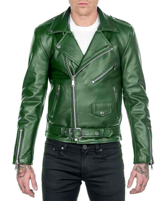 Men’s Shinny Green Leather Biker Jacket Men’s Shinny Green Leather Biker Jacket