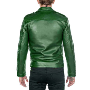 Men’s Shinny Green Leather Biker Jacket