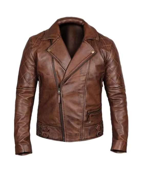 Men’s Vintage Quilted Brown Biker Jacket Men’s Vintage Quilted Brown Biker Jacket